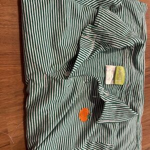 Classic whimsy Green Striped Polo Shirt with Orange Embroidery
